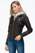 Removable Faux Layered Black Hooded Jacket with Sherpa-Lined Hood Woman Outerwear