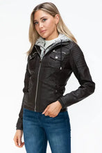 Removable Faux Layered Black Hooded Jacket with Sherpa-Lined Hood Woman Outerwear