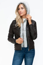 Removable Faux Layered Black Hooded Jacket with Sherpa-Lined Hood Woman Outerwear