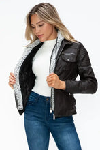 Removable Faux Layered Black Hooded Jacket with Sherpa-Lined Hood Woman Outerwear