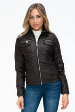 Removable Faux Layered Black Hooded Jacket with Sherpa-Lined Hood Woman Outerwear