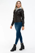 Removable Faux Layered Black Hooded Jacket with Sherpa-Lined Hood Woman Outerwear