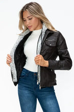 Removable Faux Layered Black Hooded Jacket with Sherpa-Lined Hood Woman Outerwear