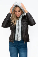 Removable Faux Layered Black Hooded Jacket with Sherpa-Lined Hood Woman Outerwear