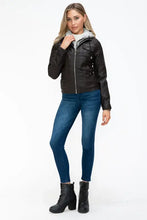 Removable Faux Layered Black Hooded Jacket with Sherpa-Lined Hood Woman Outerwear
