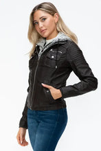 Removable Faux Layered Black Hooded Jacket with Sherpa-Lined Hood Woman Outerwear