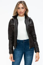 Removable Faux Layered Black Hooded Jacket with Sherpa-Lined Hood Woman Outerwear