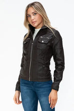 Removable Faux Layered Black Hooded Jacket with Sherpa-Lined Hood Woman Outerwear