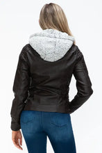Removable Faux Layered Black Hooded Jacket with Sherpa-Lined Hood Woman Outerwear
