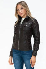 Removable Faux Layered Black Hooded Jacket with Sherpa-Lined Hood Woman Outerwear