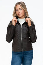 Removable Faux Layered Black Hooded Jacket with Sherpa-Lined Hood Woman Outerwear