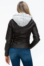 Removable Faux Layered Black Hooded Jacket with Sherpa-Lined Hood Woman Outerwear