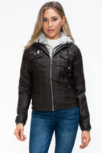 Removable Faux Layered Black Hooded Jacket with Sherpa-Lined Hood