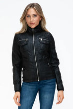 Removable Faux Layered Black Jacket with Fuzzy Hood for Women Woman Outerwear
