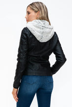 Removable Faux Layered Black Jacket with Fuzzy Hood for Women