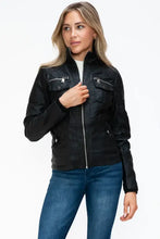 Removable Faux Layered Black Jacket with Fuzzy Hood for Women Woman Outerwear