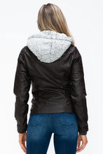 Removable Faux Layered Black Hooded Jacket with Sherpa-Lined Hood