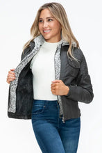 Removable Faux Layered Gray Jacket with Fuzzy Collar for Women Woman Outerwear