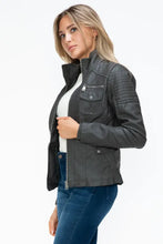 Removable Faux Layered Gray Jacket with Fuzzy Collar for Women Woman Outerwear