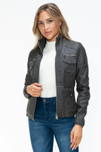 Removable Faux Layered Gray Jacket with Fuzzy Collar for Women Woman Outerwear