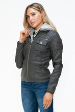 Removable Faux Layered Gray Jacket with Fuzzy Collar for Women Woman Outerwear
