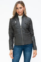 Removable Faux Layered Gray Jacket with Fuzzy Collar for Women Woman Outerwear