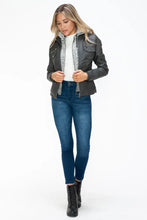 Removable Faux Layered Gray Jacket with Fuzzy Collar for Women Woman Outerwear