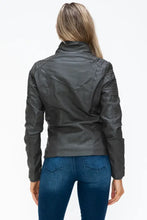 Removable Faux Layered Gray Jacket with Fuzzy Collar for Women Woman Outerwear