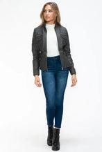 Removable Faux Layered Gray Jacket with Fuzzy Collar for Women Woman Outerwear