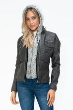 Removable Faux Layered Gray Jacket with Fuzzy Collar for Women Woman Outerwear
