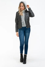 Removable Faux Layered Gray Jacket with Fuzzy Collar for Women Woman Outerwear