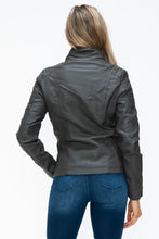Removable Faux Layered Gray Jacket with Fuzzy Collar for Women Woman Outerwear