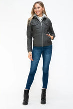 Removable Faux Layered Gray Jacket with Fuzzy Collar for Women Woman Outerwear