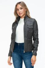 Removable Faux Layered Gray Jacket with Fuzzy Collar for Women Woman Outerwear