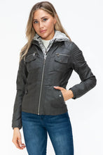 Removable Faux Layered Gray Jacket with Fuzzy Collar for Women