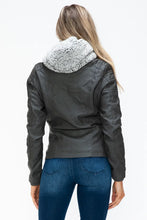 Removable Faux Layered Gray Jacket with Fuzzy Collar for Women
