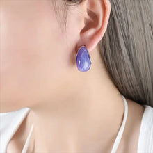 Purple resin teardrop stud earring with silver setting