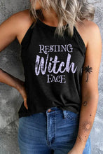 Resting witch face graphic black halter neck tank top