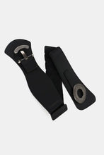 Retro elastic wide belt in black with silver buckle and buttonhole detail