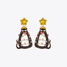 Rhinestone alloy cat earrings with black dangle design and yellow star
