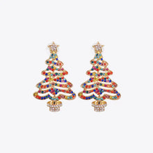 Rhinestone alloy Christmas tree earrings with colorful rhinestones