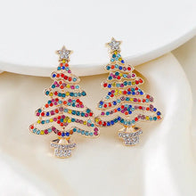 Rhinestone alloy Christmas tree earrings with colorful gems and star top
