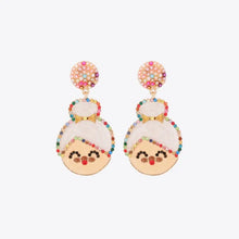 Rhinestone alloy Mrs. Claus earrings with smiling face dangles