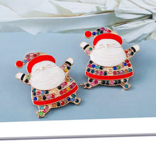 Rhinestone alloy Santa earrings with colorful rhinestones and enamel