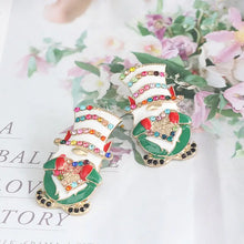 Rhinestone alloy Santa earrings with white, green, gold gnomes and colorful stones