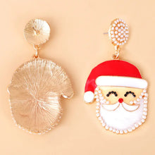Rhinestone alloy Santa earrings with festive red hat and white beard