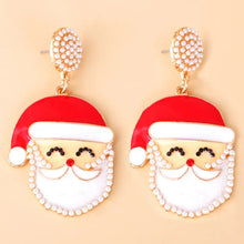 Festive rhinestone alloy Santa earrings with pearl-studded beards