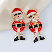 Rhinestone alloy Santa earrings: red enamel dangle pair with pearl beards