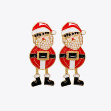 Rhinestone alloy Santa earrings with red, white, gold enamel and pearl beard