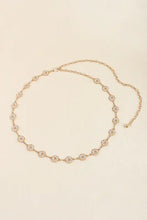 Rhinestone decor zinc alloy chain belt with gold floral links and gemstones